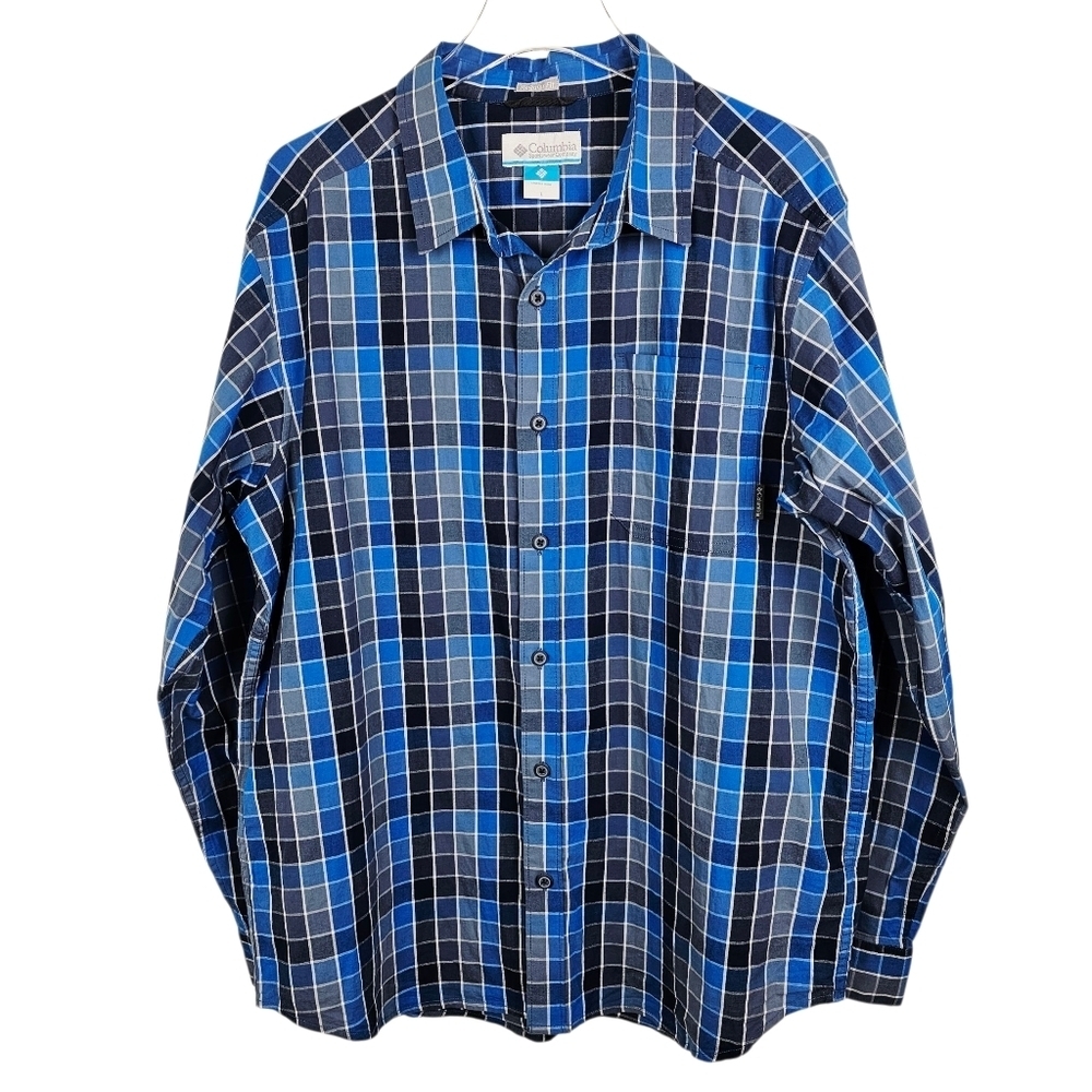 Columbia Blue Gray Plaid Check Button Up Shirt